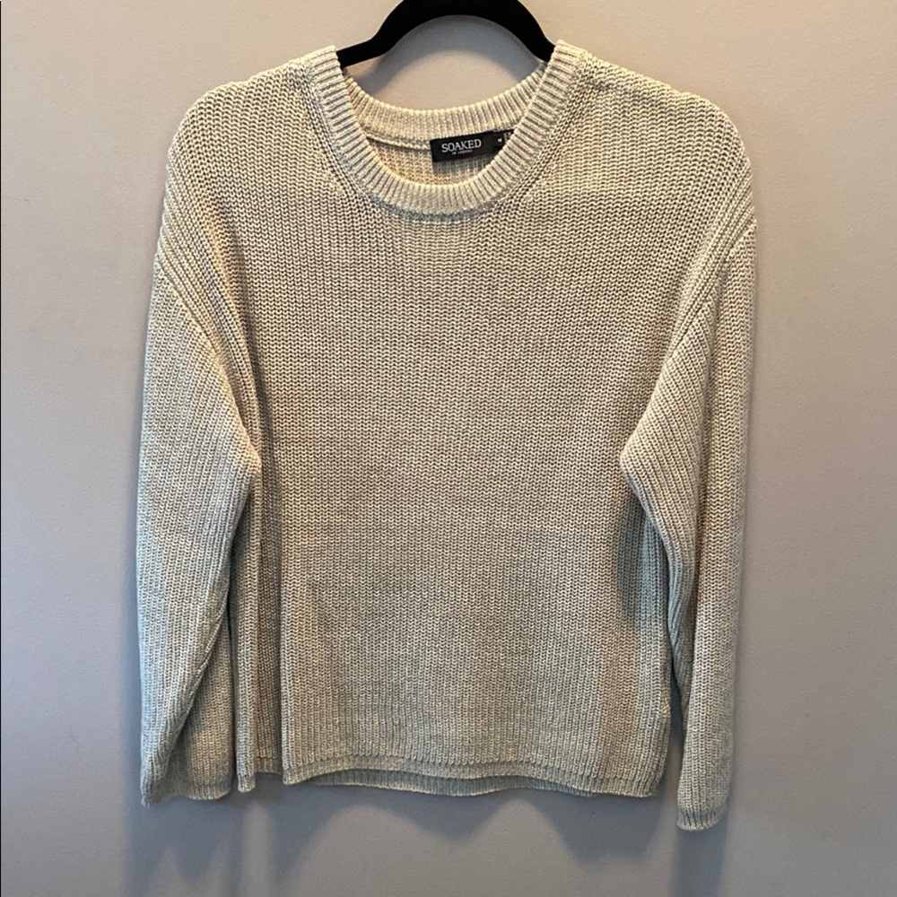 Cream Crew Neck Sweater with Ribbed Knit Texture